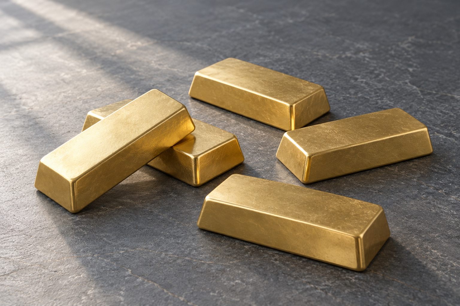 Goldbarren auf dunkler Steinfläche
