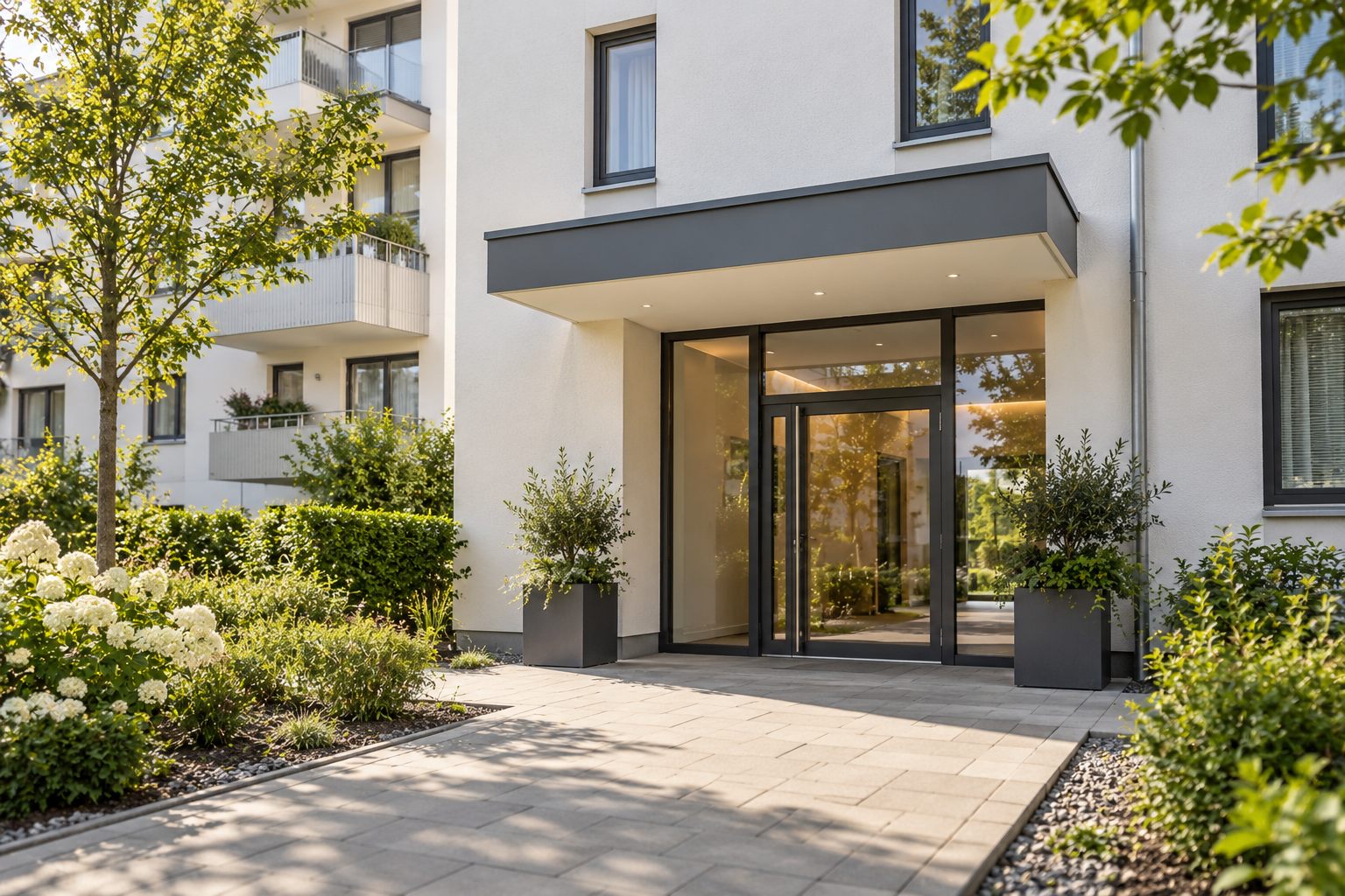 Hauseingang eines gepflegten Mehrfamilienhauses