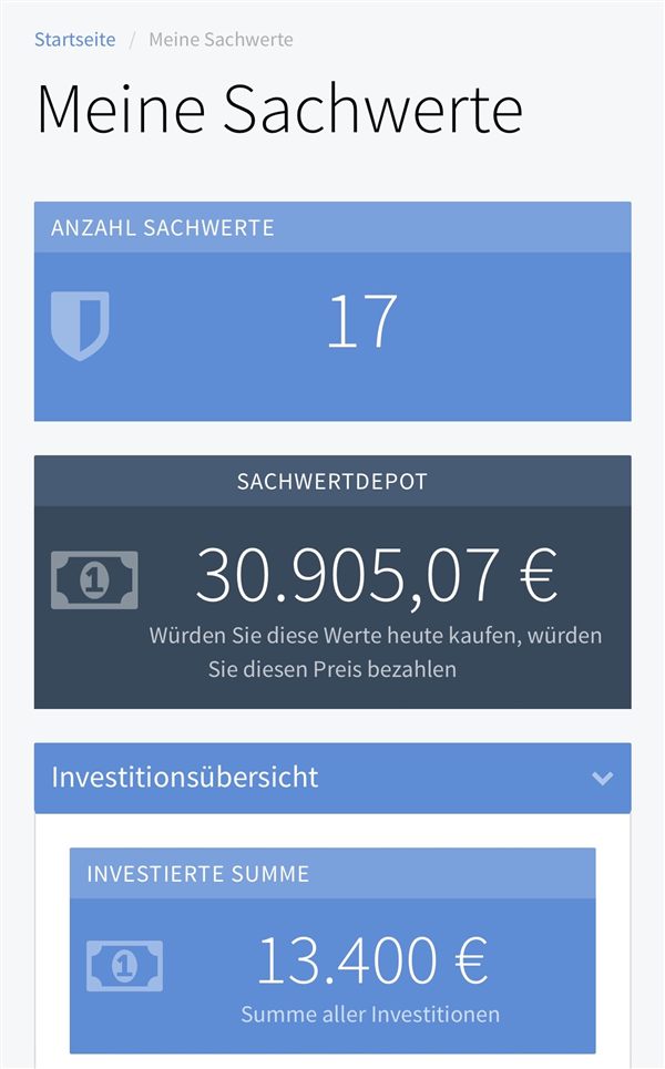 Screenshot meines Sachwertdepots